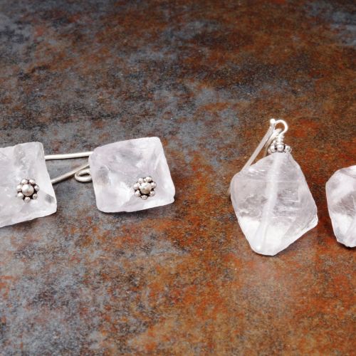 Handmade sterling silver Fluorite Octahedron earring collection
